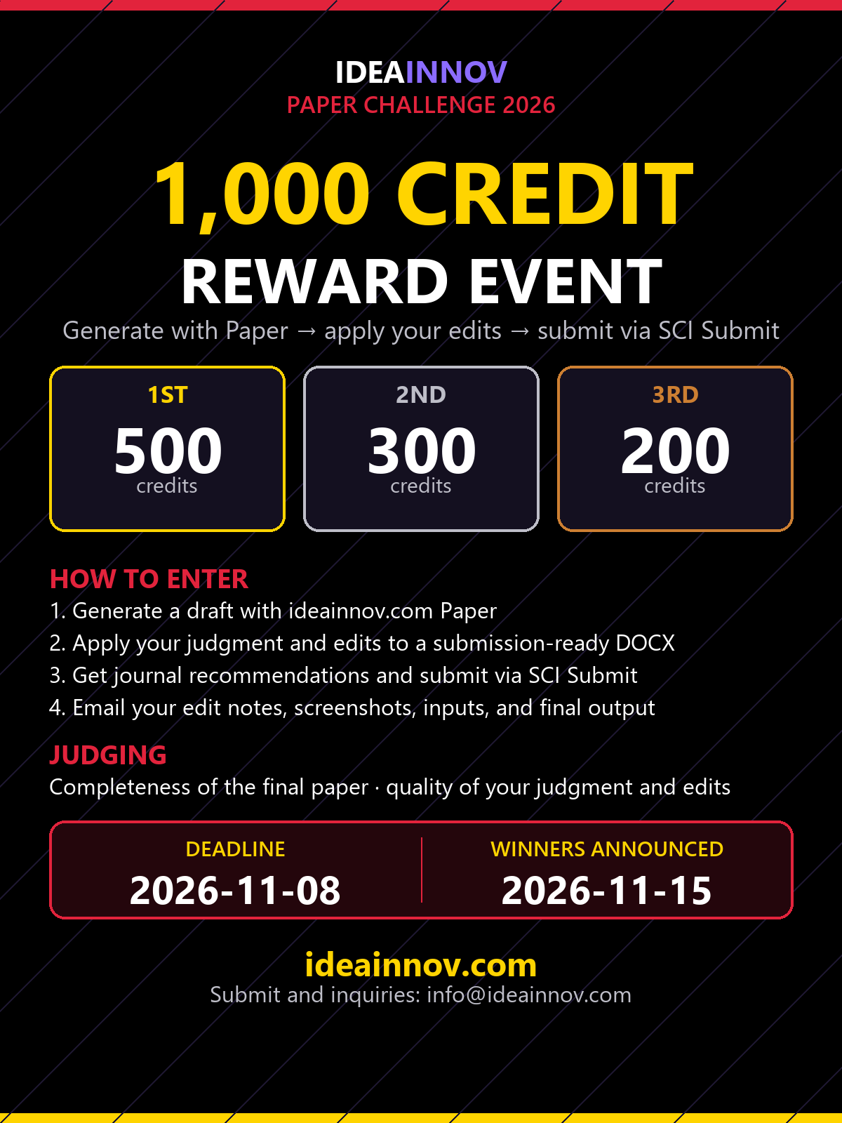 ideainnov.com Paper Challenge poster — 1,000 credit reward